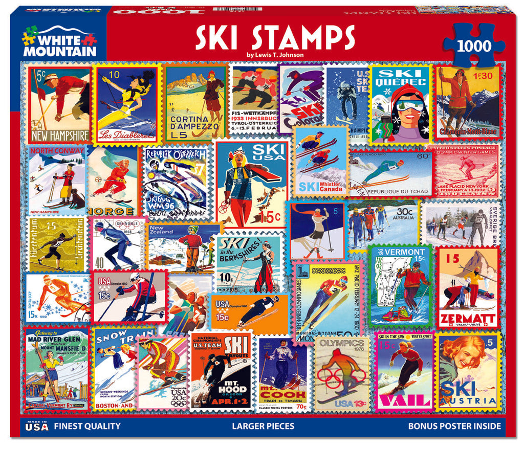 Ski Stamps (1915pz) - 1000 Piece Jigsaw Puzzle